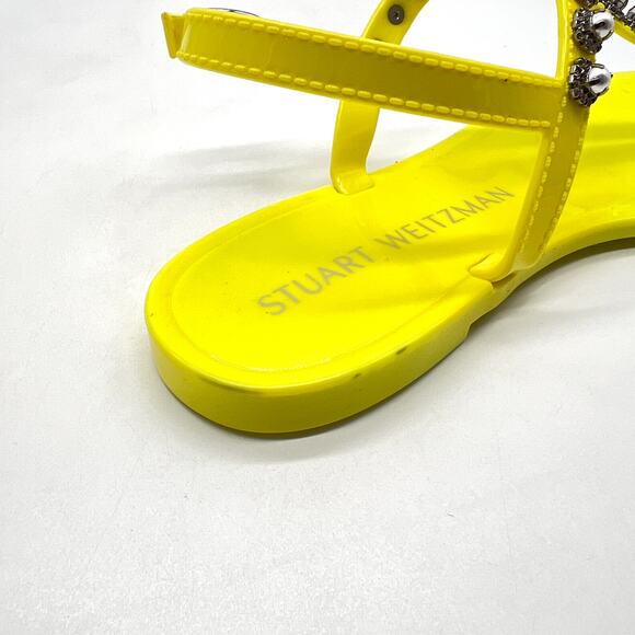 STUART WEITZMAN Goldie Pearl Crystal Jelly Sandals Womens 8 Neon Yellow T-strap - Picture 8 of 12